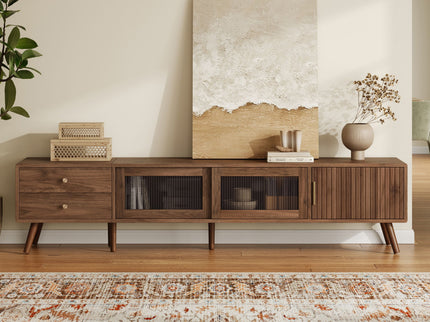 76" TV Stand, Entertainment Center With Storage Cabinets, TV Media Console Table For Living Room - Natural