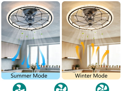 Ceiling Fan With Light And Remote Control, 6 Speeds, 3 Color Options - Matte Black