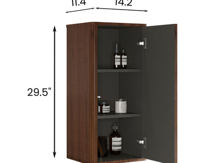 Striped Walnut Bathroom Floating Side Cabinet, Wall-Mounted Storage Cabinet For Small Spaces - Walnut