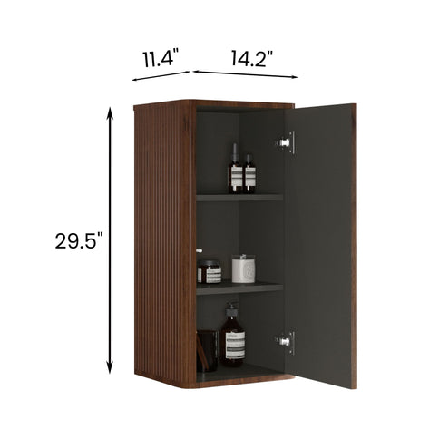 Striped Walnut Bathroom Floating Side Cabinet, Wall-Mounted Storage Cabinet For Small Spaces - Walnut