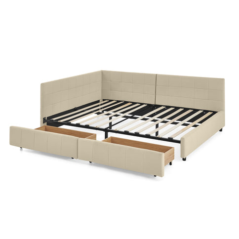 Upholstered Storage Tufted Bed Frame With Backrest And Armrests