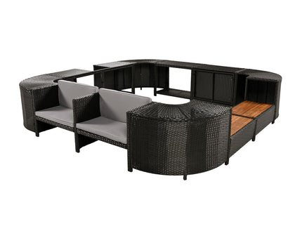 Spa Surround Spa Frame Quadrilateral Outdoor Rattan Sectional Sofa Set With Mini Sofa, Wooden Seats And Storage Spaces