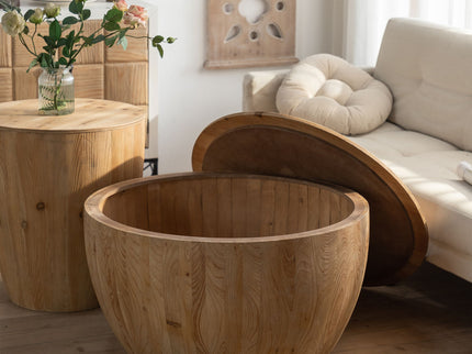 Vintage Style Barrel Coffee Table With Storage