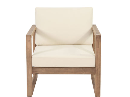 4 Pieces Acacia Wood Patio Furniture Set, Outdoor Furniture With Coffee Table, Patio Conversation Set Deep Seating With Soft Cushion, Porch Chairs For Backyard Porch Balcony - Brown Wash / Beige