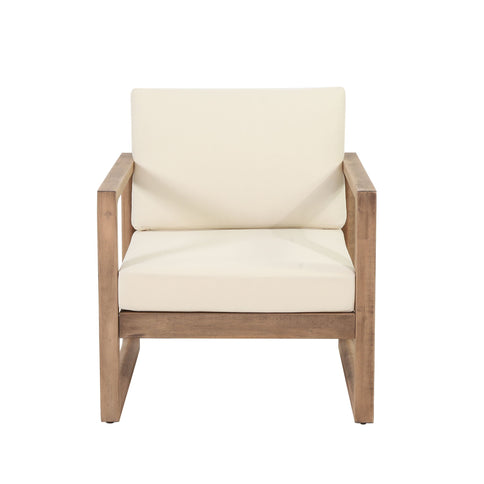 4 Pieces Acacia Wood Patio Furniture Set, Outdoor Furniture With Coffee Table, Patio Conversation Set Deep Seating With Soft Cushion, Porch Chairs For Backyard Porch Balcony - Brown Wash / Beige