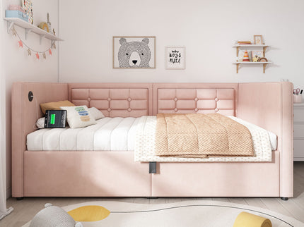 Upholstered Hydraulic Storage Daybed With USB & Type C Charging