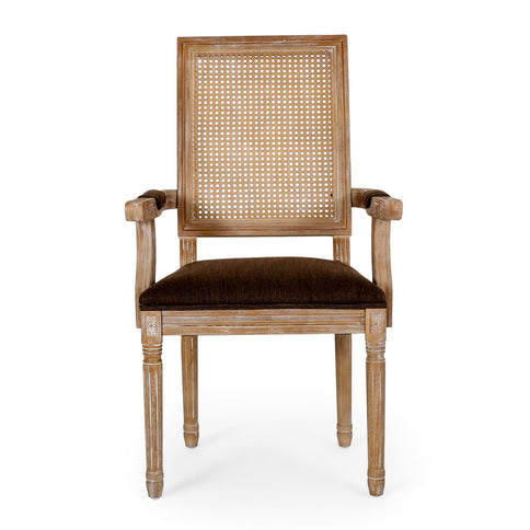 Upholstered Dining Chair With Cane Backrest