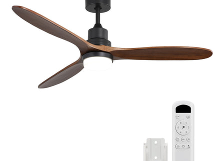 Ceiling Fan With Lights 3 Solid Wood Fan Blade Noiseless Reversible Motor Remote Control - Black