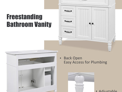 Bathroom Vanity With Sink, 2 Door Storage With Soft Closing Hinges - White