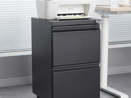 2 Drawer File Cabinet With Lock, Metal Under Desk Rolling Filing Cabinet Fits Letter / Legal / A4 Size For Home Office, Mobile Filing Cabinet