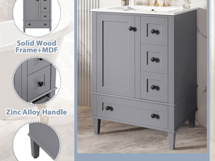 Bathroom Vanity With Integrated Basin, Soft Close Drawers, Door Mounted Double Layer Shelf