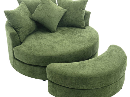 360° Swivel Accent Barrel Chair With Storage Ottoman & 4 Pillows, Modern Leisure Chair Round Accent For Living Room