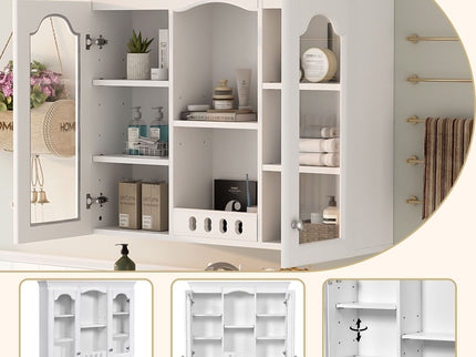 Wall-Mounted Medicine Cabinet With 2 Glass Doors, Adjustable Shelves - White