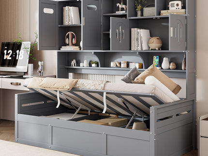Daybed With All-In-One Cabinet And Shelf