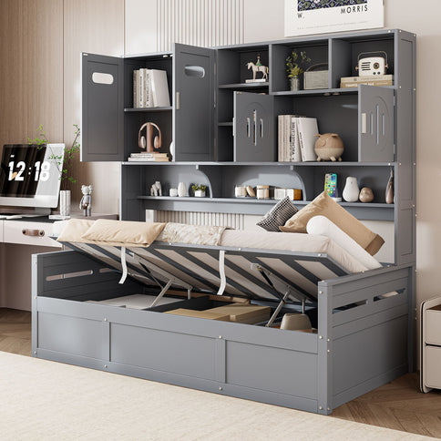 Daybed With All-In-One Cabinet And Shelf