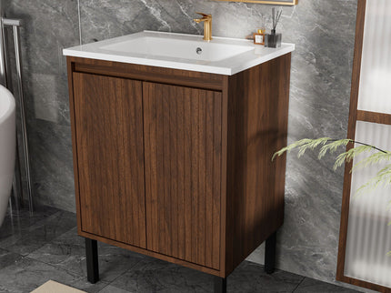 Bathroom Vanity With Ceramic Sink, Floor-Standing Design, Soft-Closing Drawers