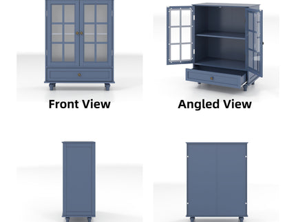 Minimalist Buffet Cabinet With Double Glass Doors And Drawer