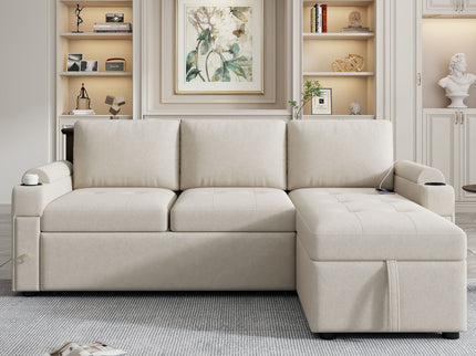 Convertible L Shaped Sofa Couch With Storage, Cup Holders, USB Ports