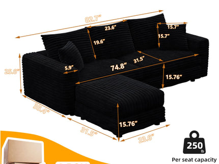 Deep Seat Convertible Sofa With Soft Pillows And Ottomans