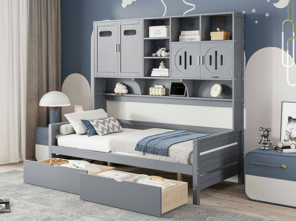 Daybed With All-In-One Cabinet And Shelf
