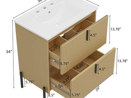Fluted Bathroom Vanity With Ceramic Sink, Freestanding Design