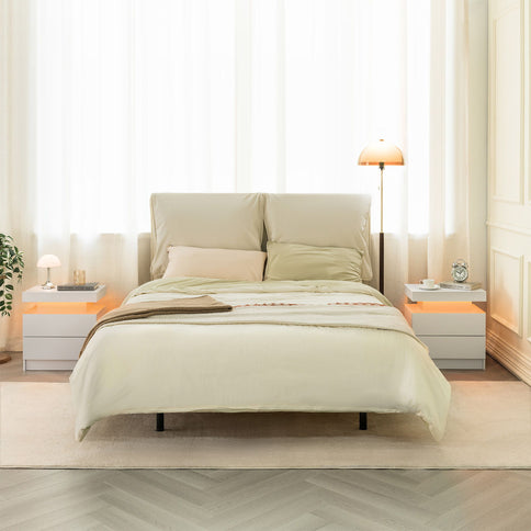 Modern LED Bedside Table Cabinet With Adjustable Lights And 2 Drawers - White