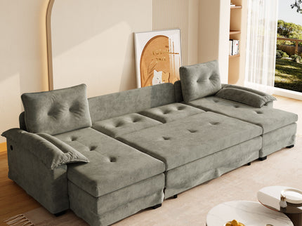 U-Shaped Sleeper Sofa With Pull Out Bed, Removable Armrests & USB Ports For Living Room