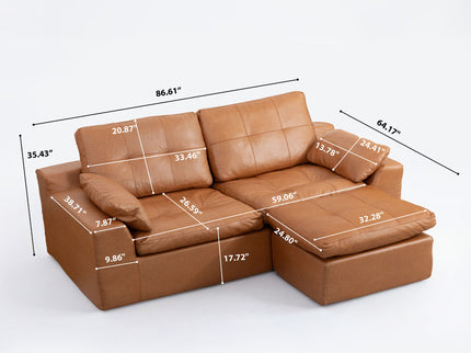 L - Shaped Modular 2 Seater Sofa With Movable Ottoman And High Density Sponge Cushions For Living Room