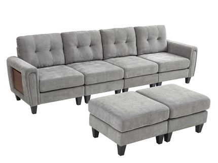Modular Sectional Sofa With Movable Ottomans, USB Ports & Side Tables