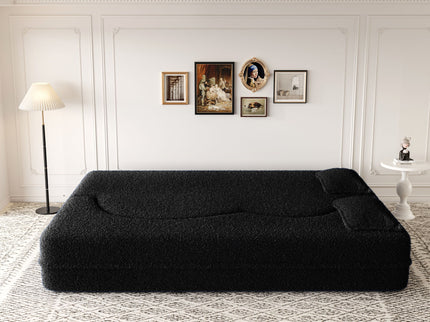 Modern Floor Sofa, With 2 Pillows, Convertible Teddy Fabric Foam Filled Bed