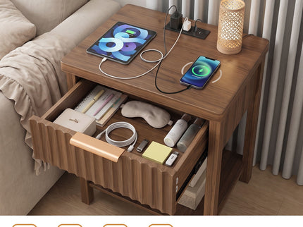 Nightstand, Bedside Table With Built In Charging Station (Set of 2) - Walnut