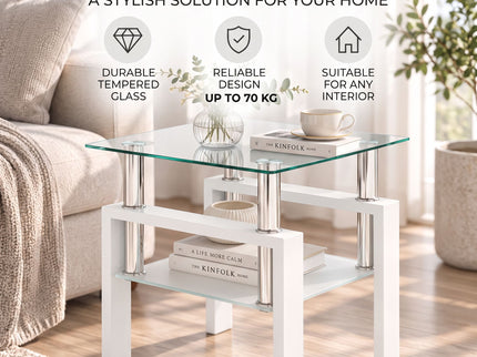 Modern Tempered Glass Tea Table, End Square Table For Living Room