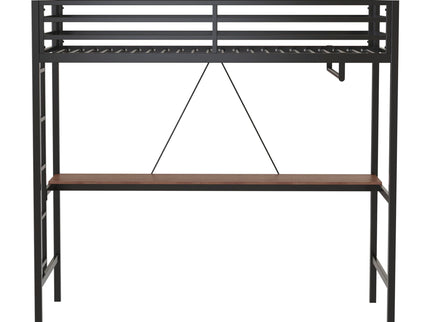 Adam - Twin Loft Bunk Bed With Cinnamon Wood Desk And Closet Rod - Black