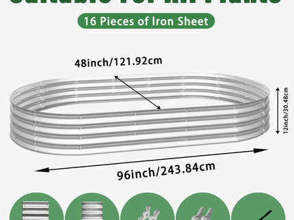 Heavy Duty Galvanized Raised Garden Bed Kit For Vegetables, Flowers & Herbs