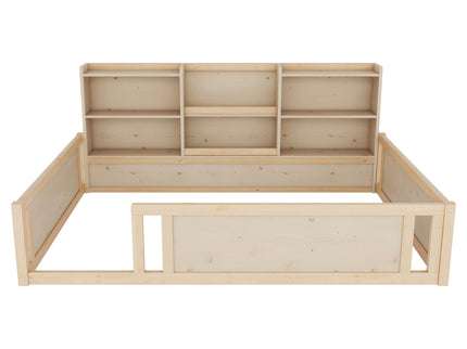 Platform Floor Bed With Guardrail Fence And Side Storage Shelves