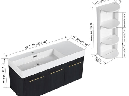 Modern Chestnut Wall Mounted Bathroom Vanity With Left Resin Sink And Storage Rack - Black Chestnut