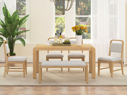 Extendable Dining Table Set With 4 Upholstered Chairs And 1 Bench