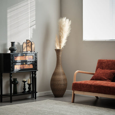 Tall Artificial Rattan Floor Vase In Elegant Statement Piece For Living Room Decor, Entryway, Or Hallway Versatile Home Accent For Dried Or Silk Floral Arrangements - Beige / Gray