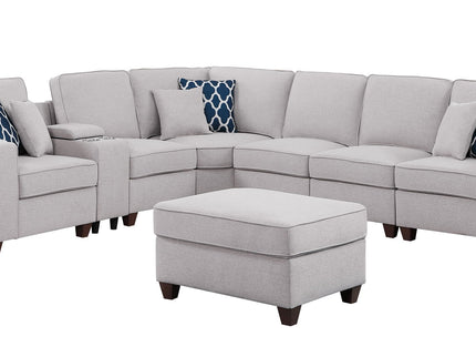Sam - Sectional Sofa With Ottoman - Light Gray