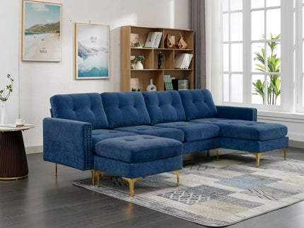Modern L - Shape Convertible Sectional Sofa With Movable Ottoman