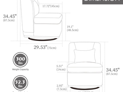 Wide Modern Cushioned Armless Metal Base 360° Swivel Chair With Pillow