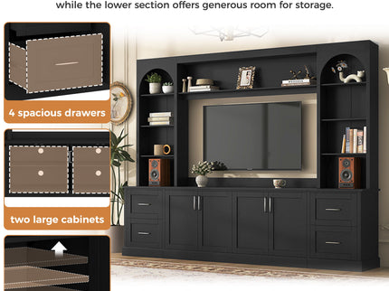 Arched Entertainment Center Wall Unit With Drawers, TV Stand