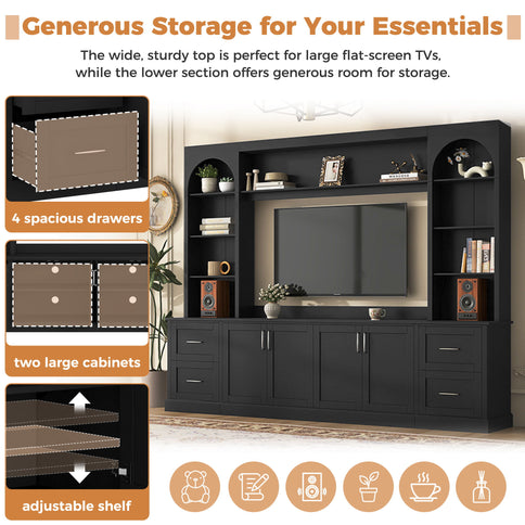 Arched Entertainment Center Wall Unit With Drawers, TV Stand