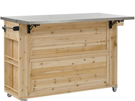 Outdoor Kitchen Island With Stainless Steel Top, Ample Storage Space, Towel And Spice Racks And A Bottle Opener
