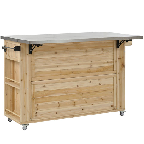 Outdoor Kitchen Island With Stainless Steel Top, Ample Storage Space, Towel And Spice Racks And A Bottle Opener