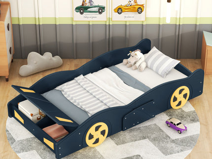 Race Car Shaped Platform Bed With Wheels And Storage