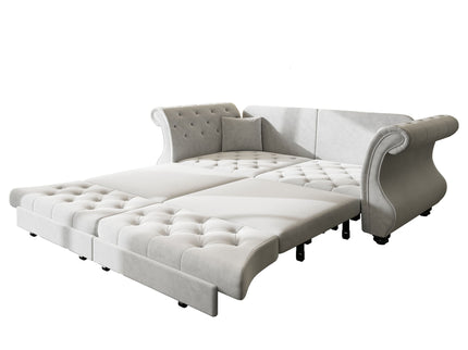 Oversized Chesterfield Pull Out Sofa Bed, Roll Arm Couch With Flower Tufting For Living Room