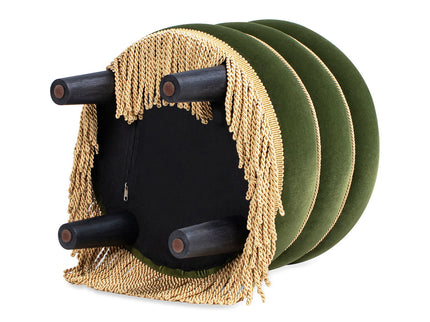 Edward - Round Upholstered Ottoman With Bullion Fringe - Olive Green