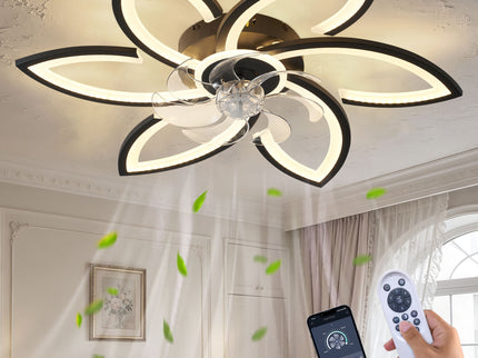 30" Flower 6 Speed Ceiling Fan With Remote Controlled LED Lights, Low Profile Flush Mount Fan