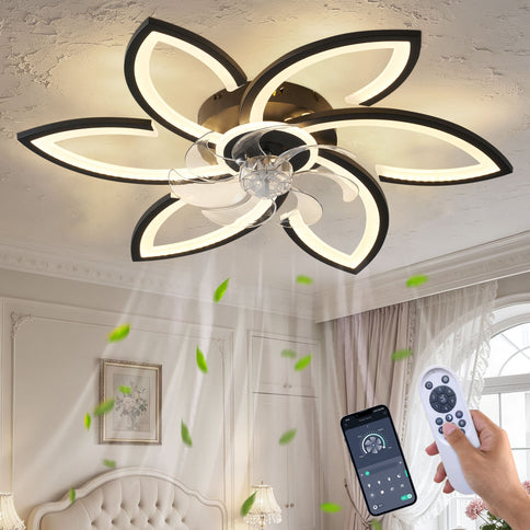 30" Flower 6 Speed Ceiling Fan With Remote Controlled LED Lights, Low Profile Flush Mount Fan